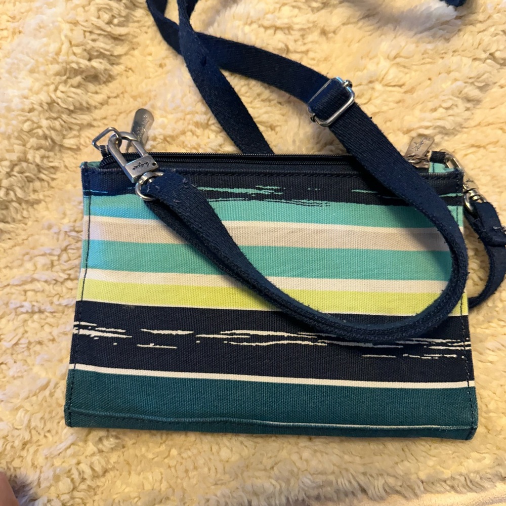 Thirty-One Striped Teal & Navy Crossbody Bag - Casual Everyday Style